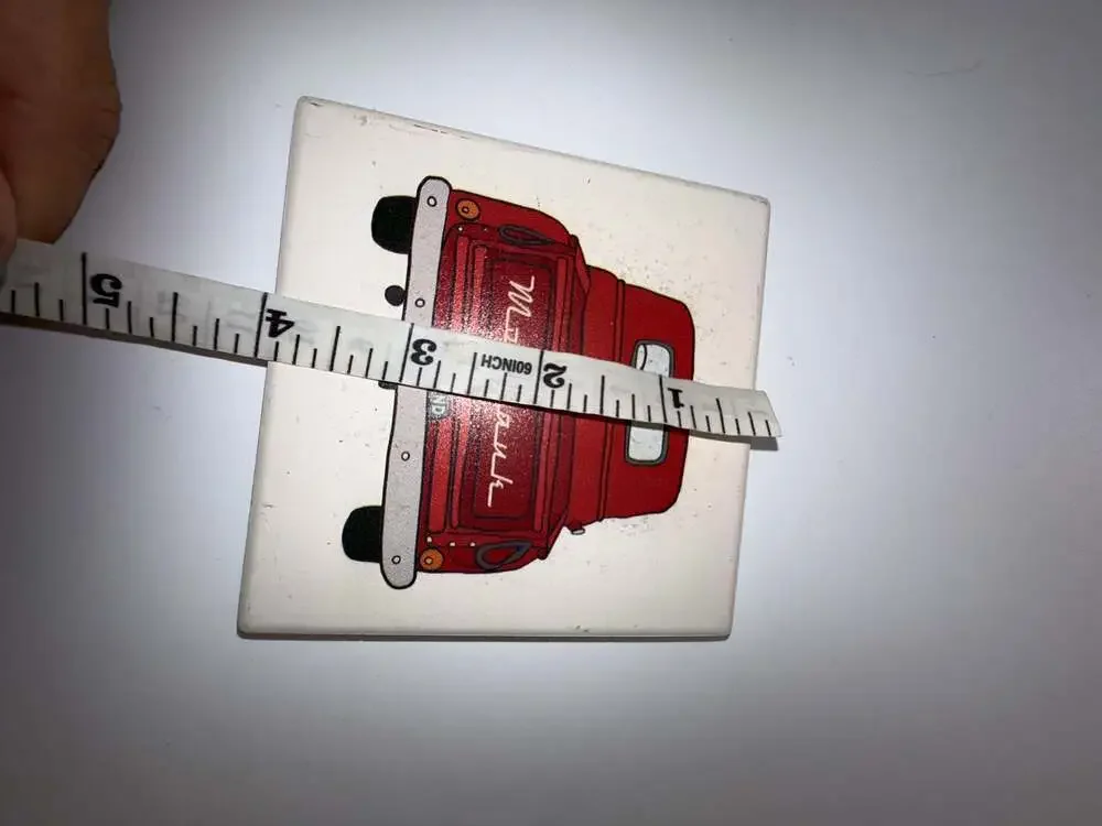 Montauk Red Vintage Pickup Truck Ceramic Coaster with Cork Backing